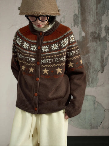 Cozy Fair Isle Pattern Cardigan Sweater