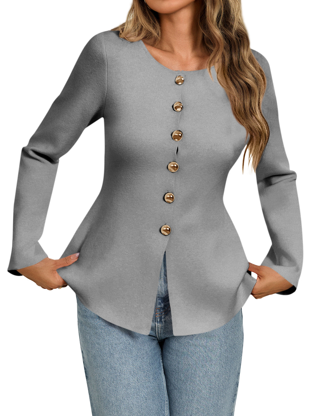Elegant Gold Button Knit Jacket