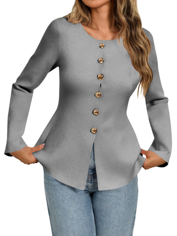 Elegant Gold Button Knit Jacket