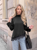 Asymmetric Lace Trim Mock Neck Top