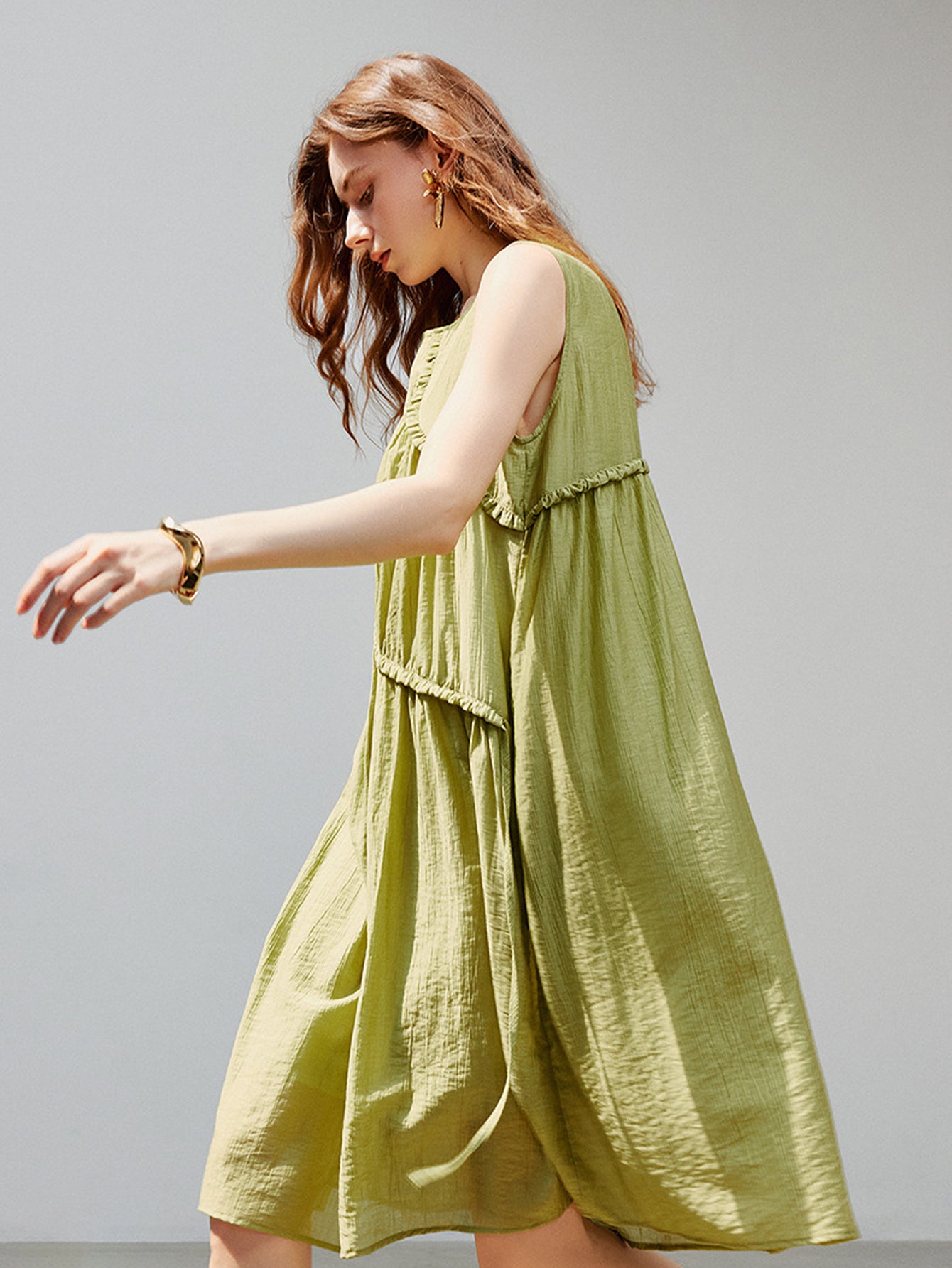 Ruffle Detail Light Beach Midi Dress