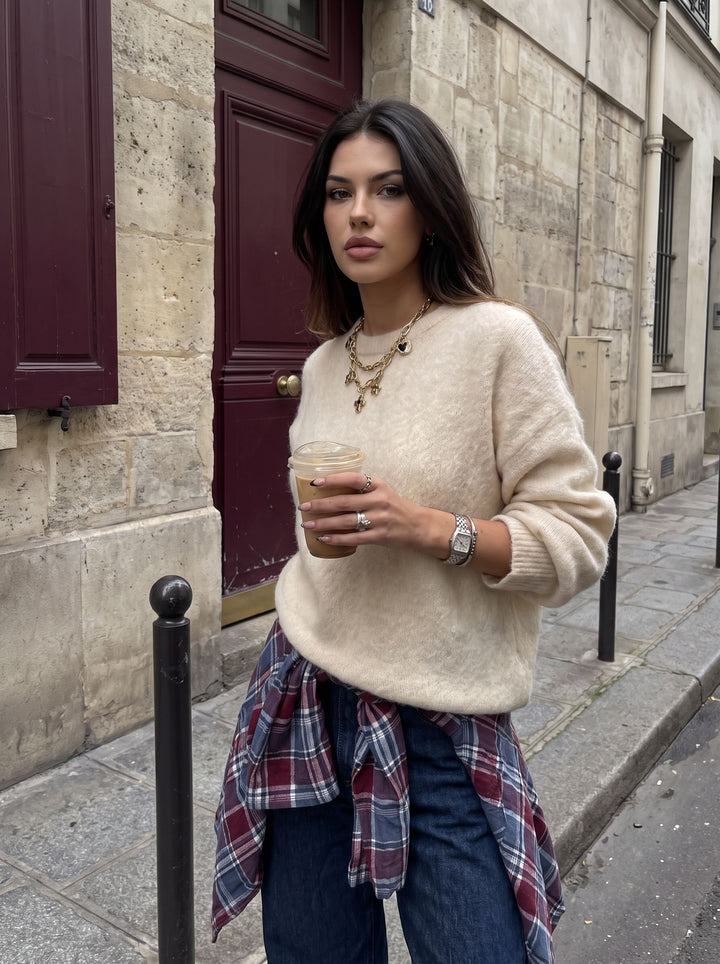 Cozy Fuzzy Crewneck Knit Pullover
