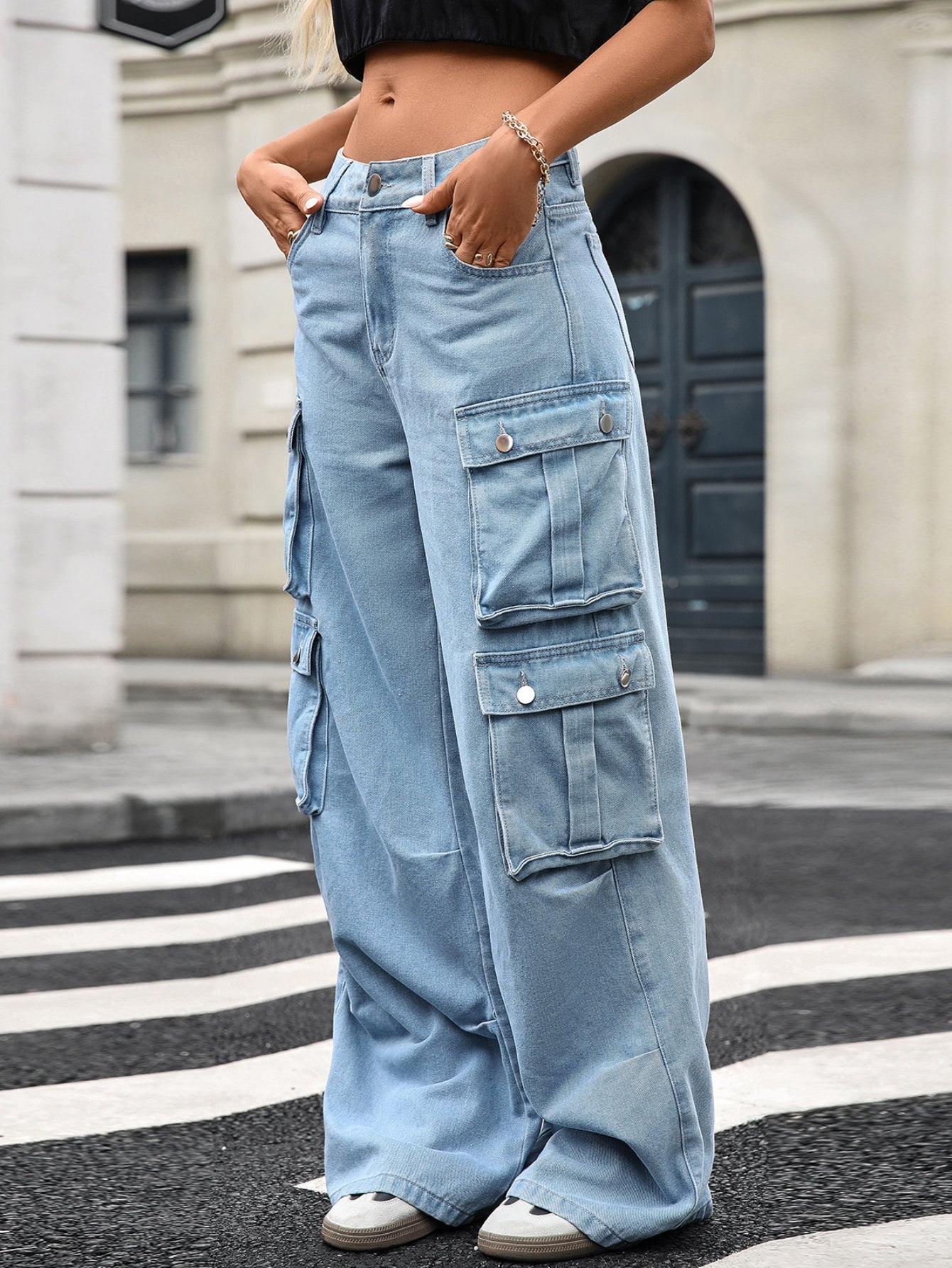 High Waisted Wide Leg Cargo Jeans