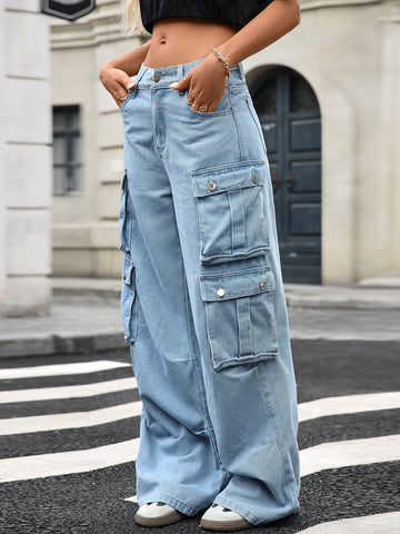 High Waisted Wide Leg Cargo Jeans