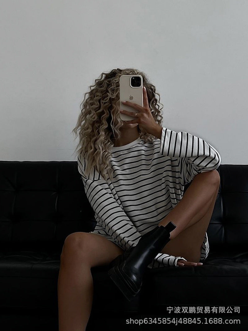 Oversized Striped Side Slit Tee