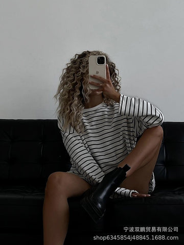 Oversized Striped Side Slit Tee