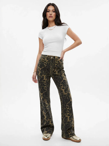 High Rise Leopard Print Jeans