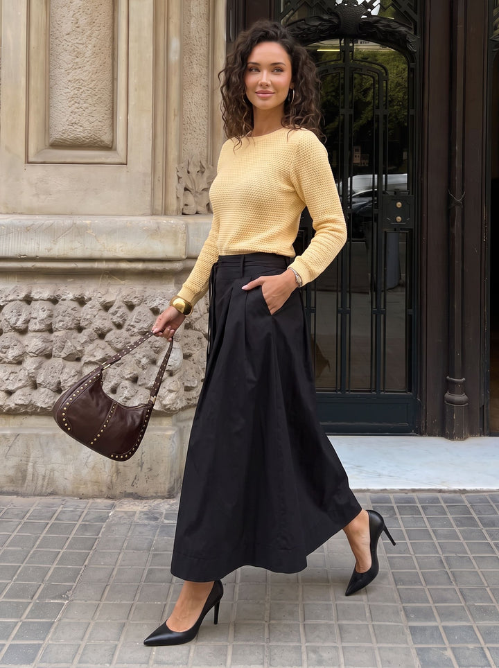 High Waisted Pleated Maxi Skirt