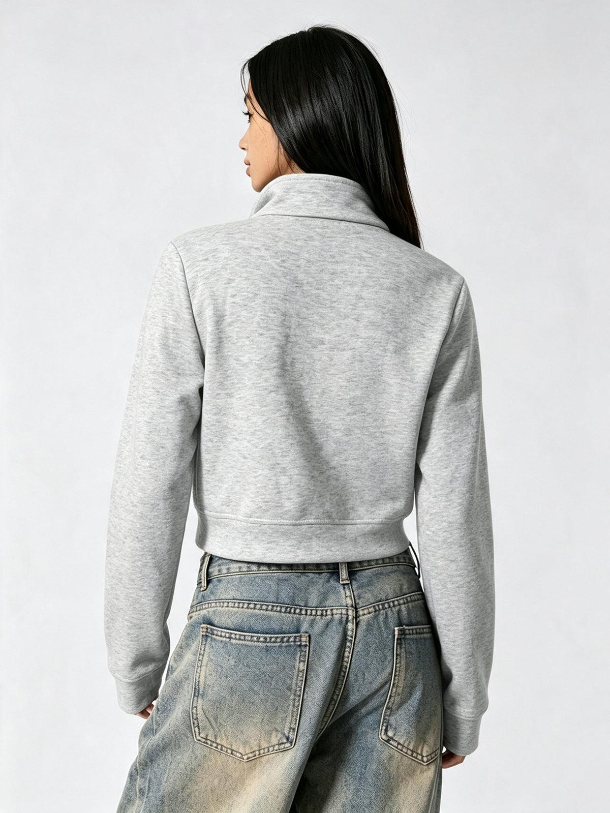 Cropped Military Style Zip Up Jacket