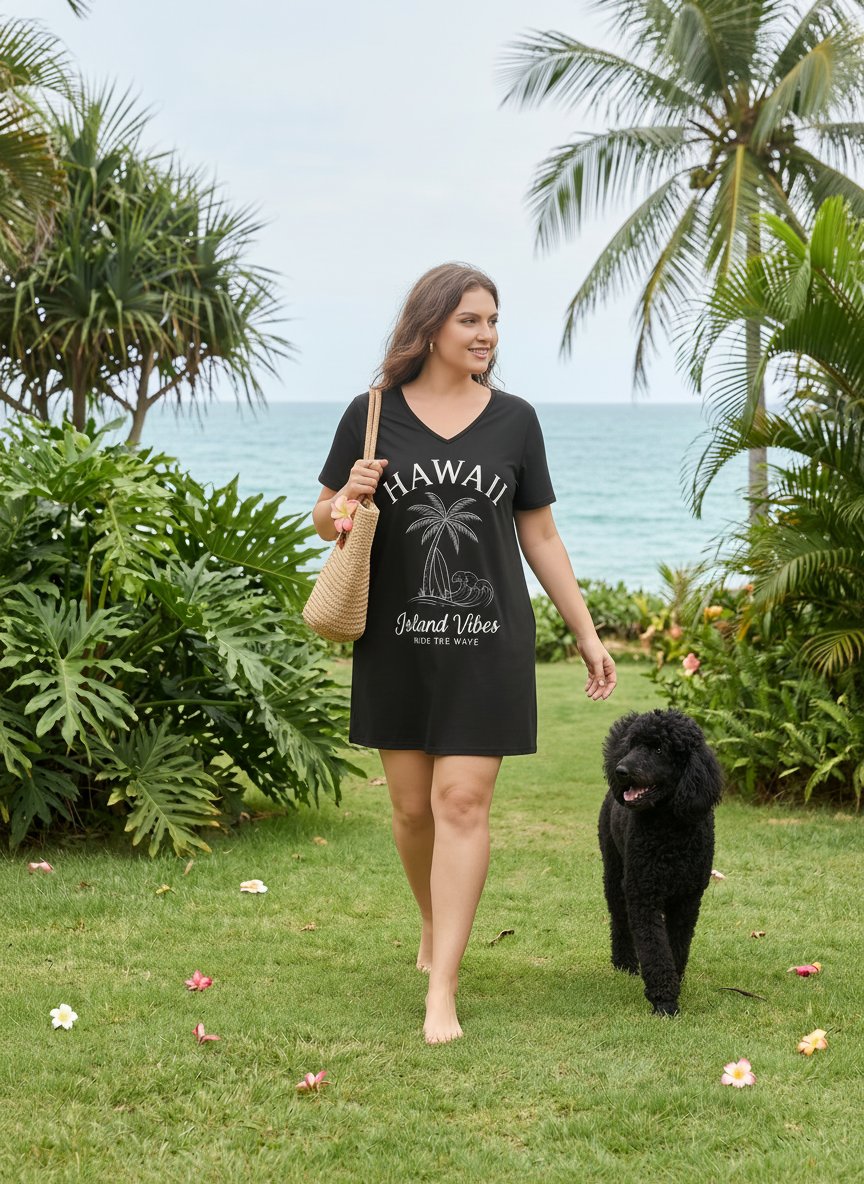 Casual Graphic Print V Neck Dress