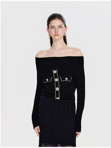 Off Shoulder Embellished Knit Sweater