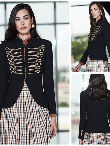 Embellished Gold Button Military Jacket