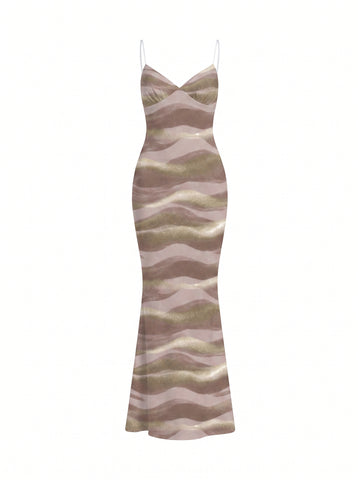 Mahlet B's Brown Wave Print Maxi Dress