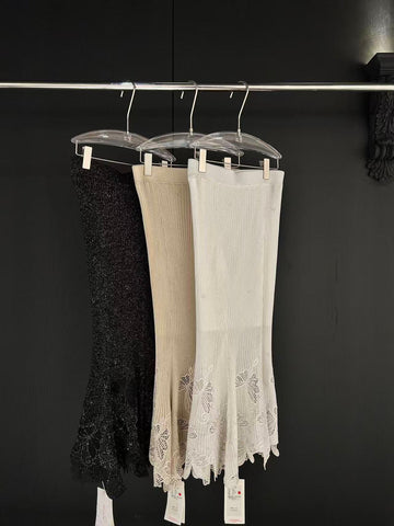 Shimmer Lace Trim Knit Midi Skirt