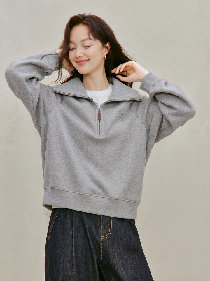 Embroidered Cotton Quarter Zip Sweatshirt