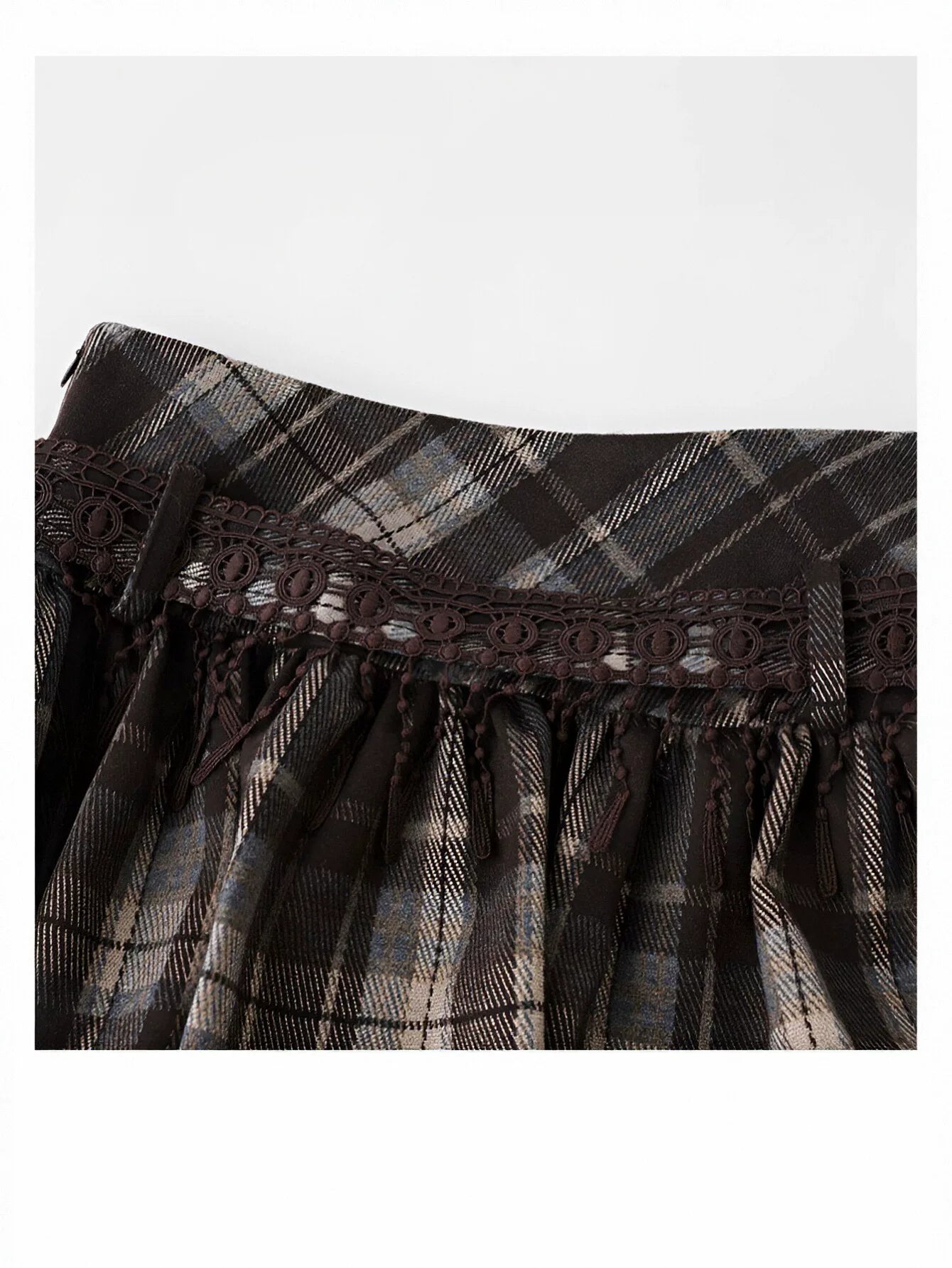 Plaid Lace Trim Bubble Mini Skirt