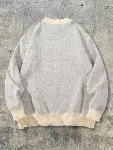 Distressed Graphic Oversized Knit Sweater