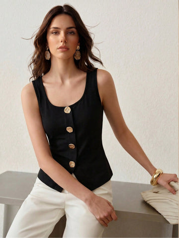 Tailored Gold Button Front Vest