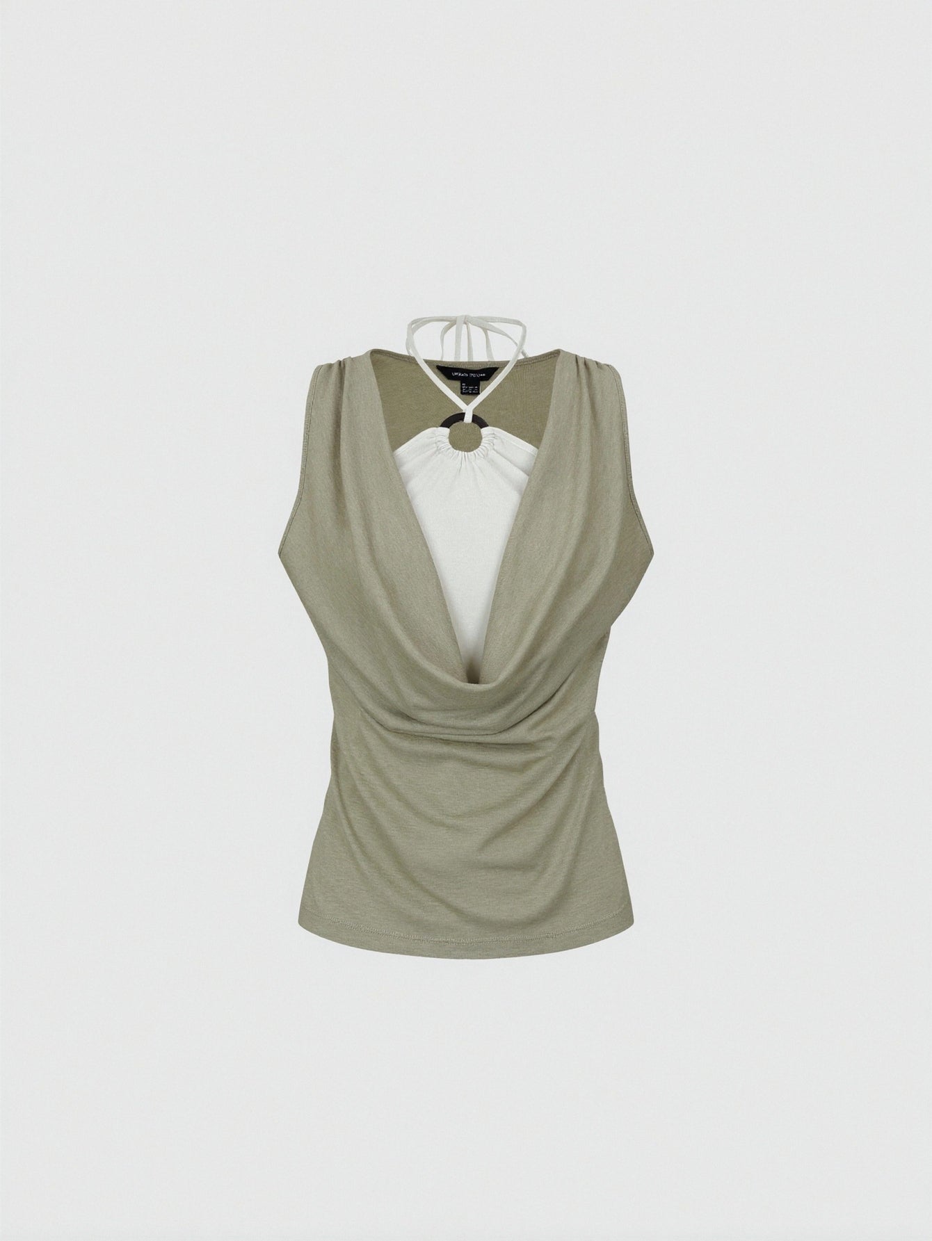 2 In 1 Contrast Cowl Neck Ruched Skinny-Fit T-Shirts