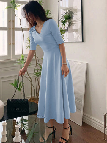 Elegant V Neck Midi Dress