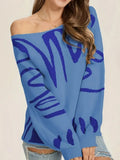Off Shoulder Abstract Print Pullover Sweater
