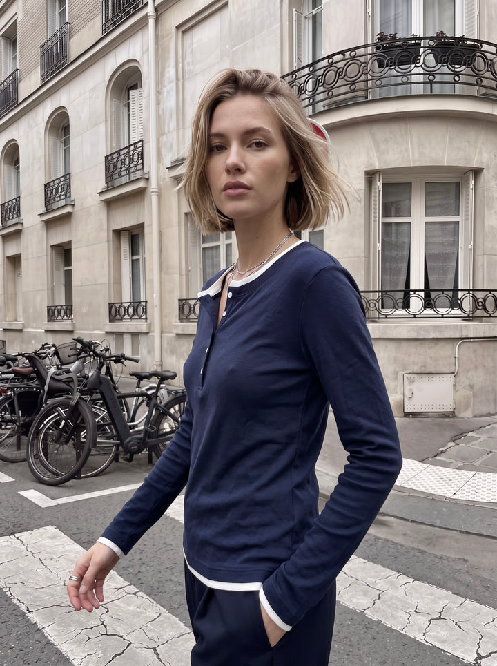 Layered Button Up Henley Sweater