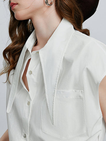 Large Pointy Collar Sleeveless Chic Blouse