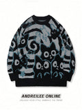Oversized Cat Graphic Knit Sweater