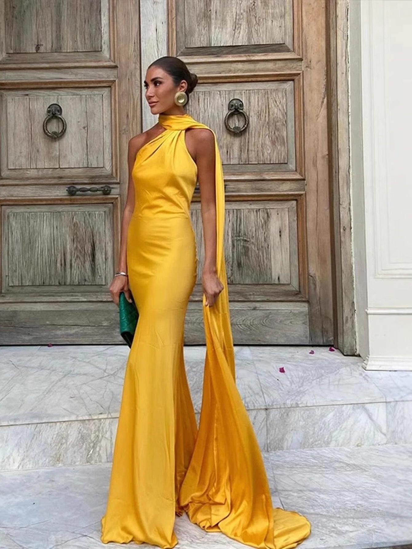 Satin Halter Neck Midi Dress
