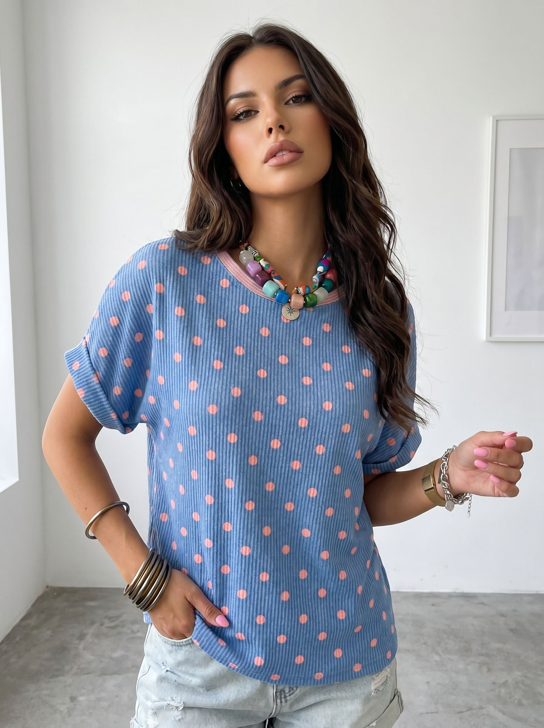 Cute Polka Dot Ribbed Tee