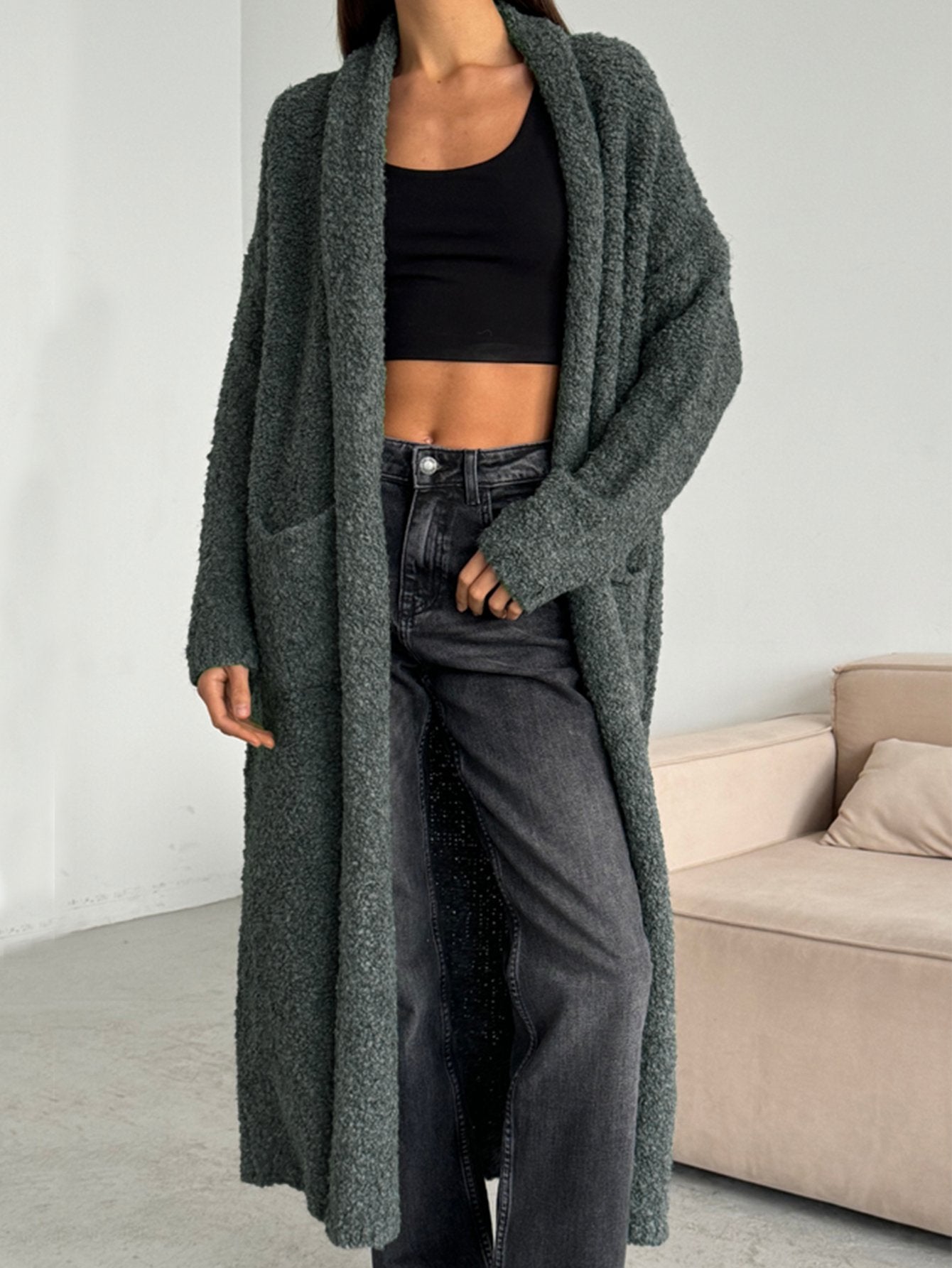 Cozy Fuzzy Long Open Cardigan