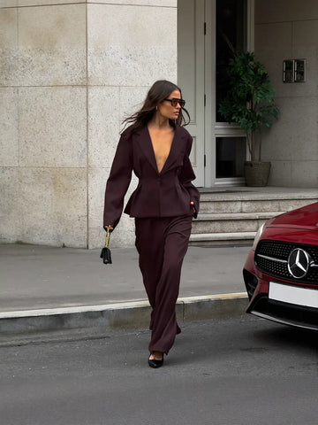 Tailored Peplum Blazer Wide Leg Pant Set