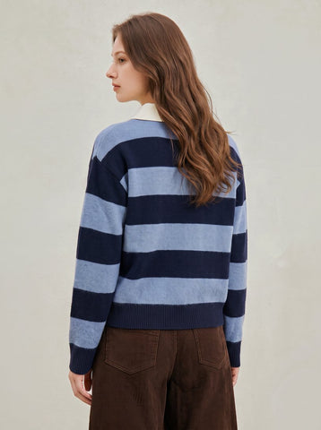 Striped Collared Soft Knit Pullover