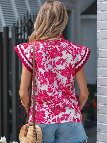 Floral Lace Trim Blouse
