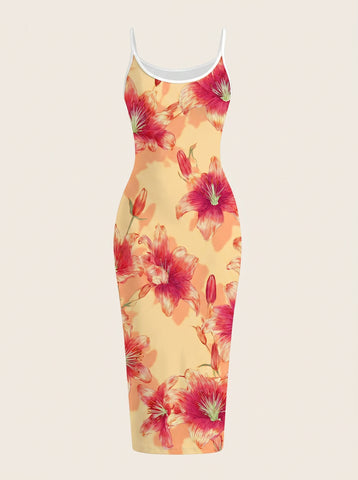 CAPRI Floral Print Sleeveless Bodycon Midi Dress