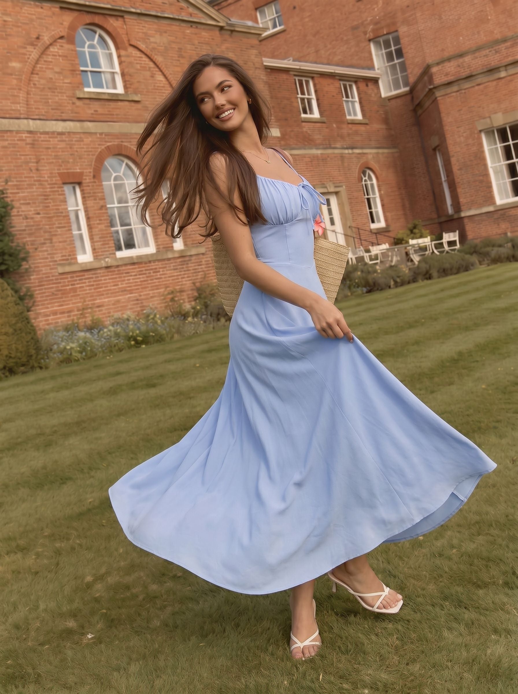 Ruched Bodice Blue Maxi Dress