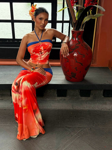 Vibrant Halter Top Maxi Skirt Set