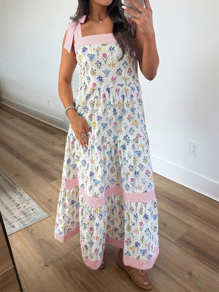 Floral Tie Strap Tiered Maxi Dress