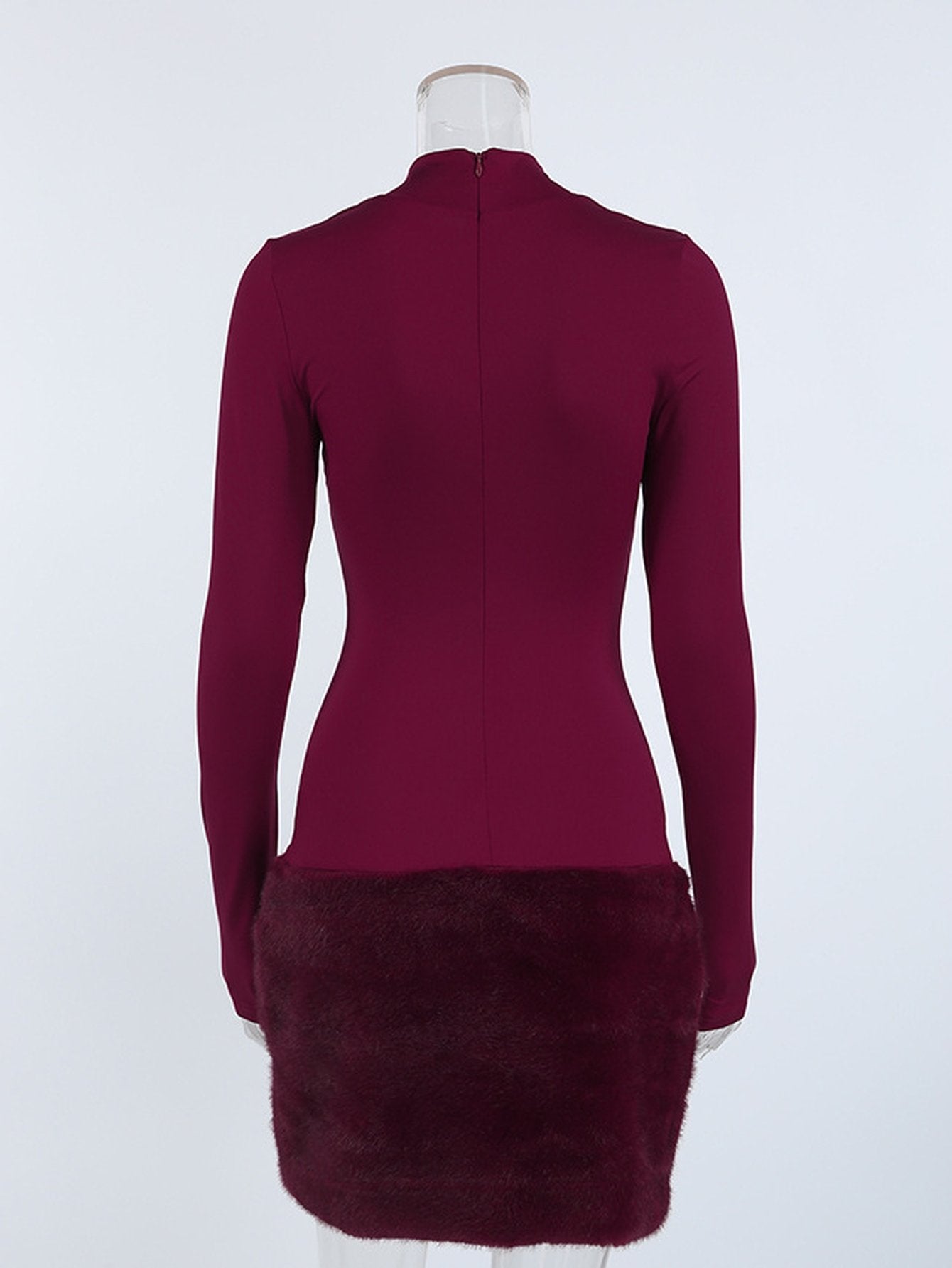 Faux Fur Trim Mock Neck Dress