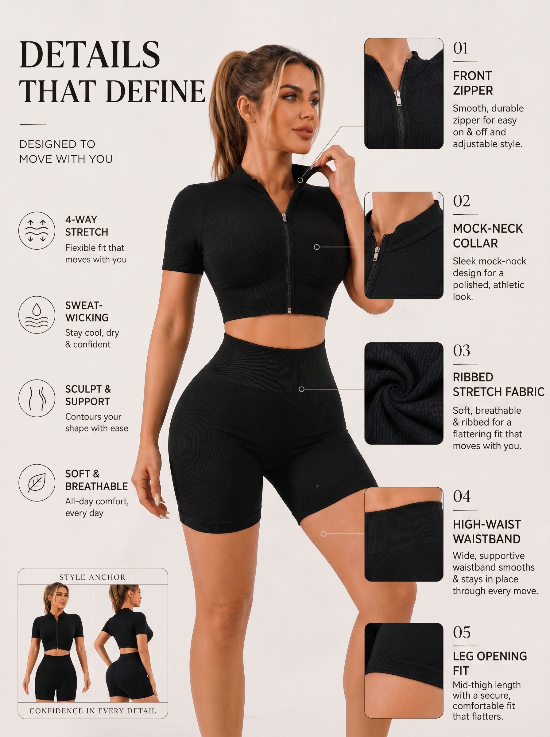 Seamless Ribbed Zip Up Workout Set