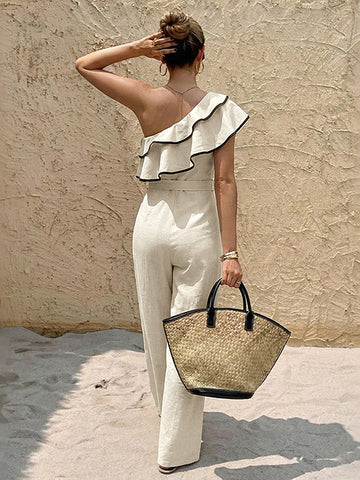One Shoulder Ruffle Detail Jumpsuit