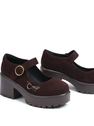 Chunky Platform Suede Mary Jane Shoes