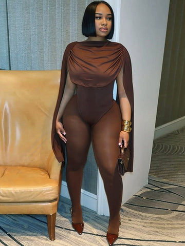 Draped Cape High Slit Elegance Jumpsuit
