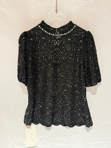 Elegant Lace Puff Sleeve Knit Sweater