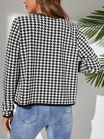 Classic Houndstooth Open Front Jacket