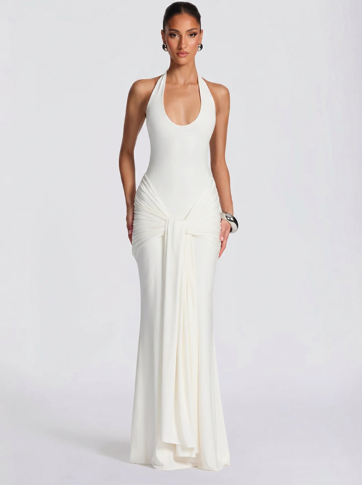 Halter Neck Draped Maxi Dress