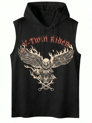 Graphic Eagle Print Hooded Tank Top