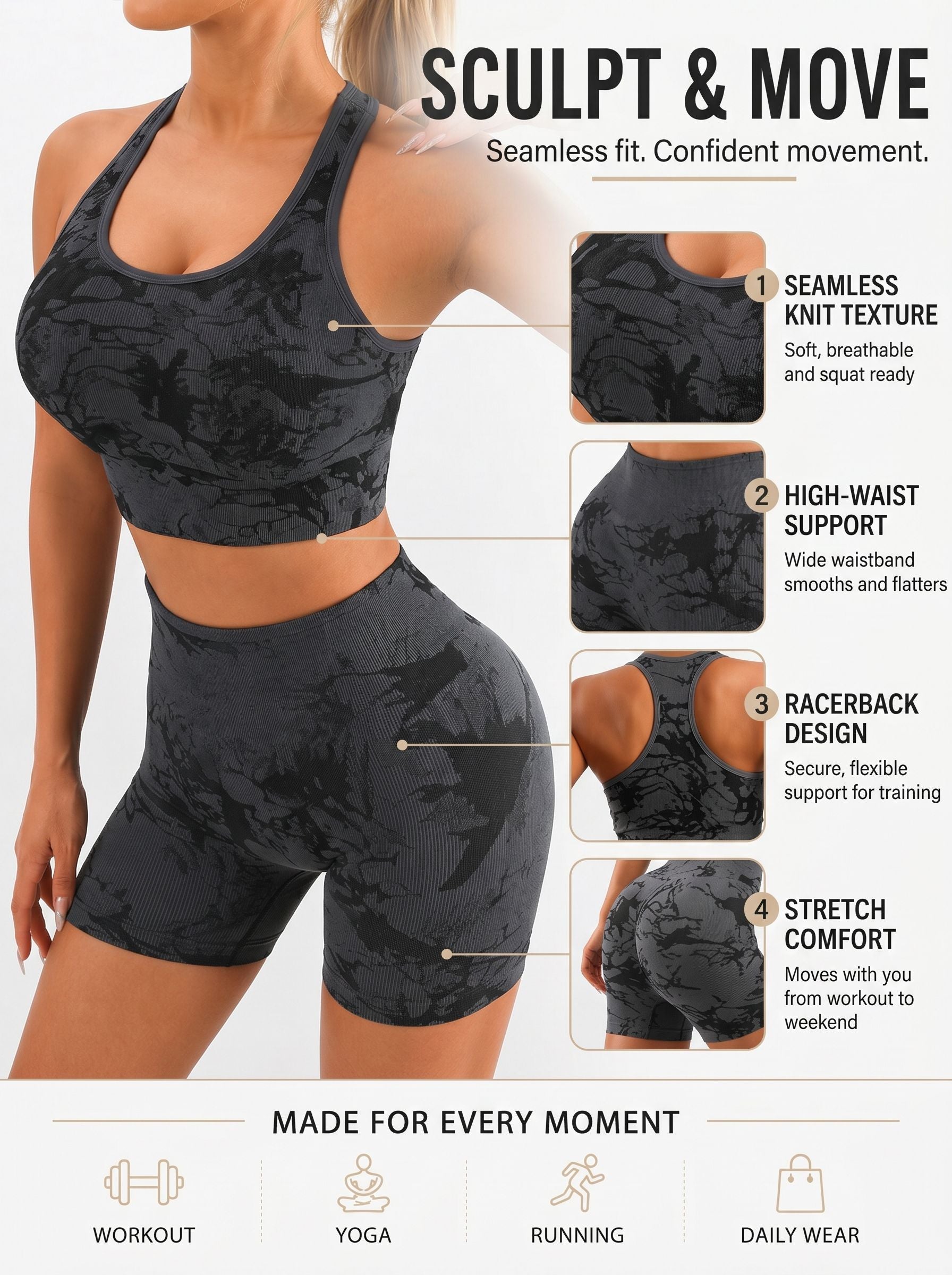Seamless Sculpting Camo Workout Short Set