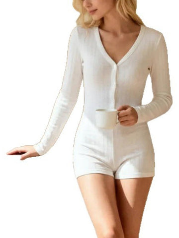 Ribbed Button Front Sleep Romper