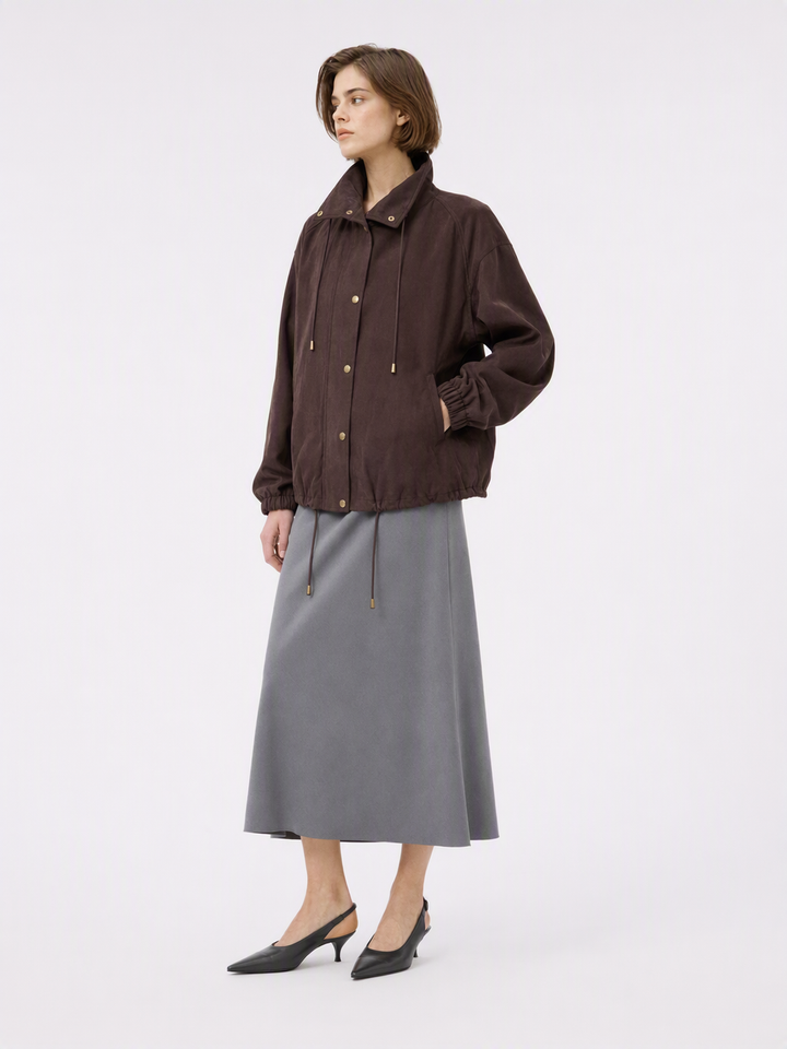 Brown Cropped Snap Button Jacket